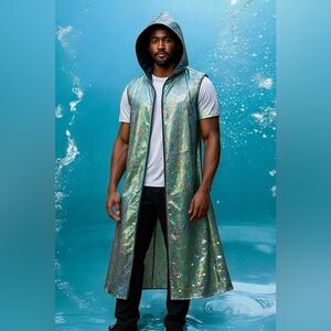 Holographic Long Hooded Rave Festival Unisex Vest NWT